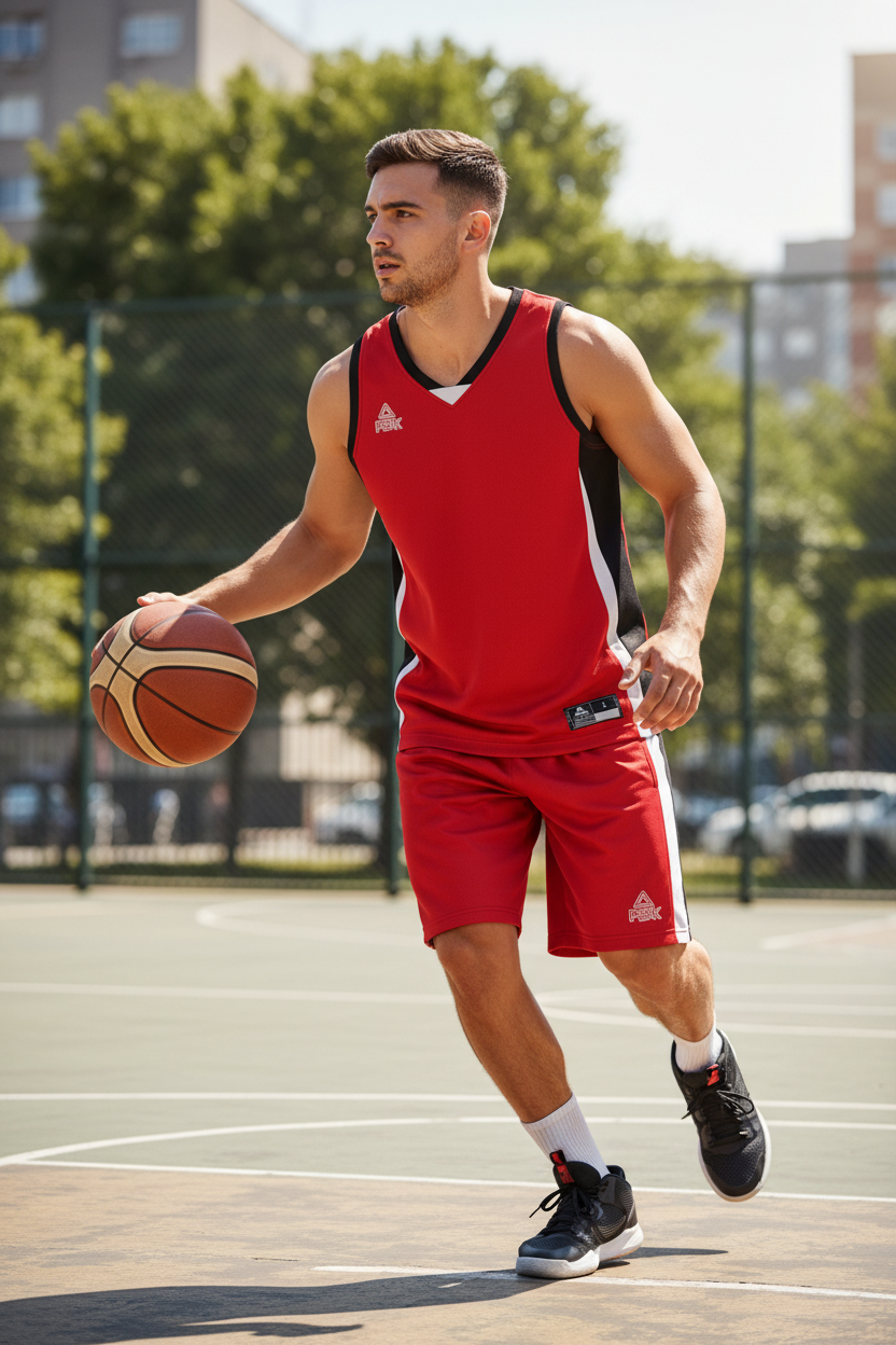 Man wearing basketball uniform