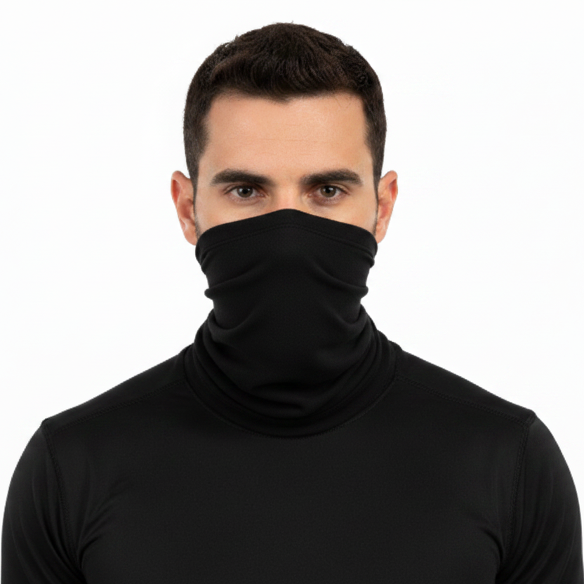 Man Wearing Black Fleece Neck Gaiter