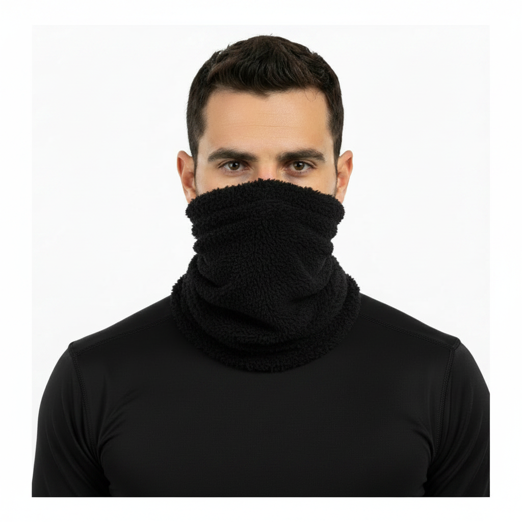 Man Wearing Black Furr Neck Gaiter
