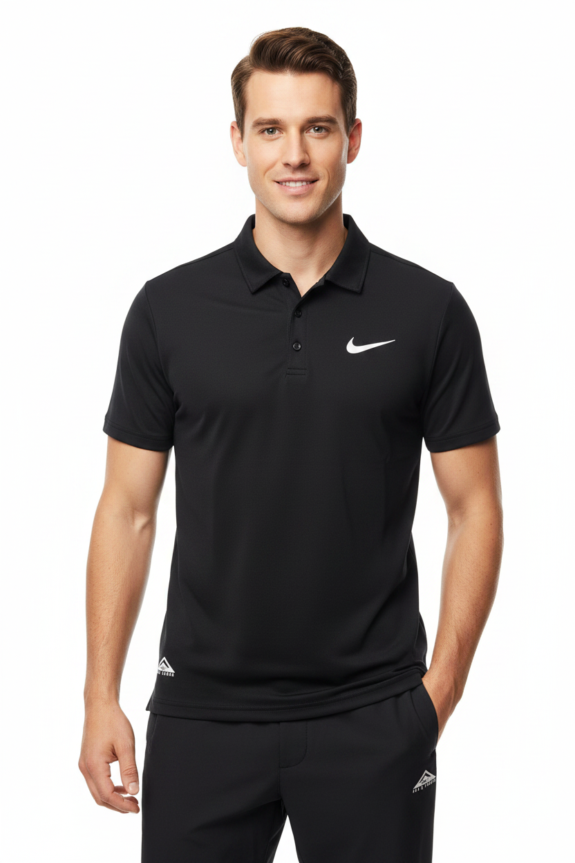 Man wearing black Nike polo