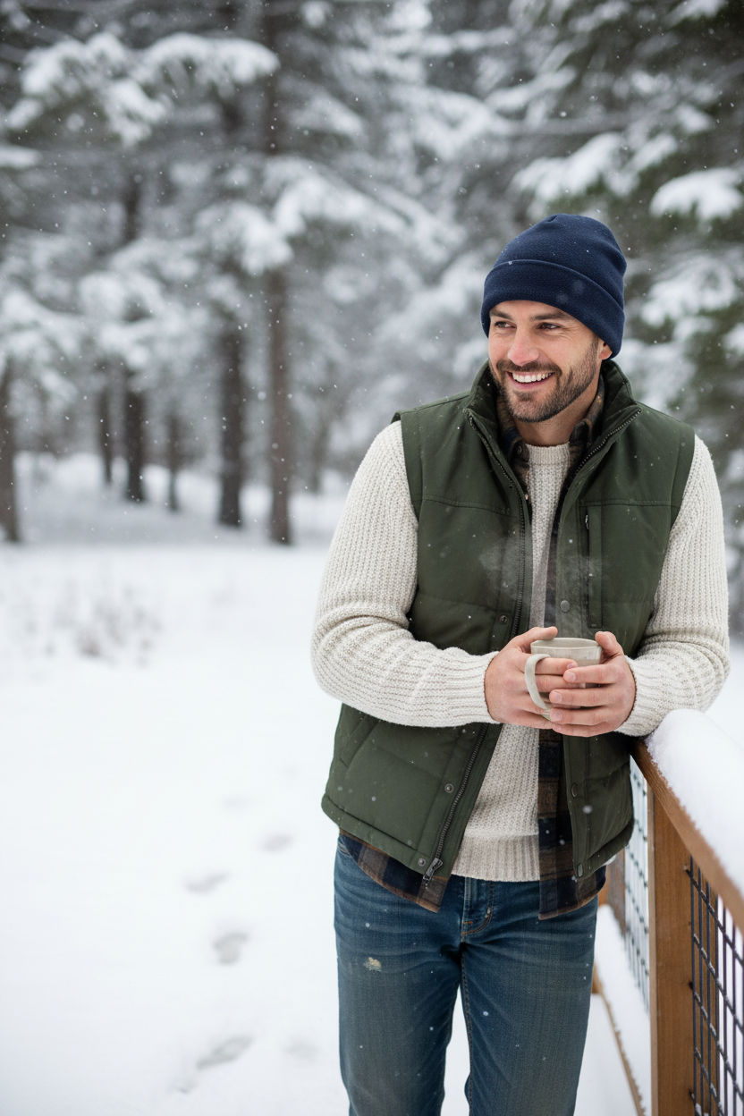 Man wearing navy beanie hat