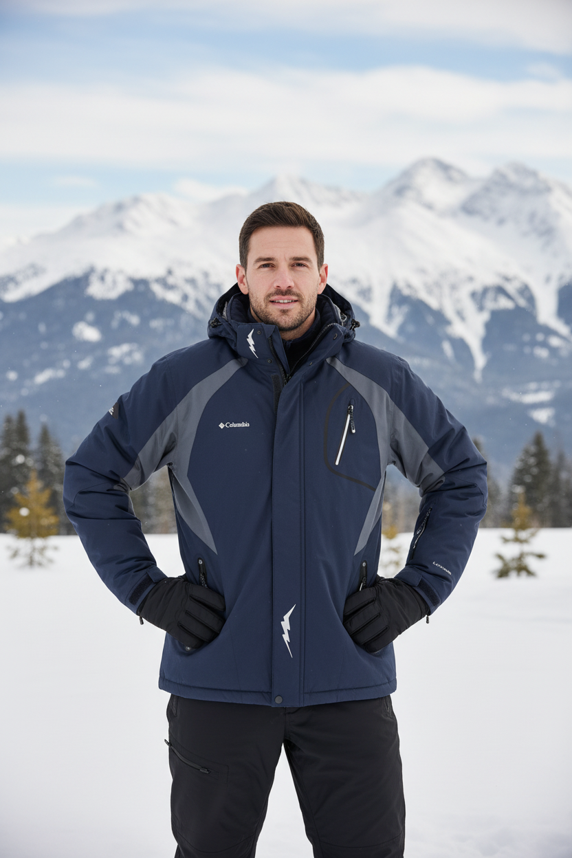 Man wearing navy blue winter jacket