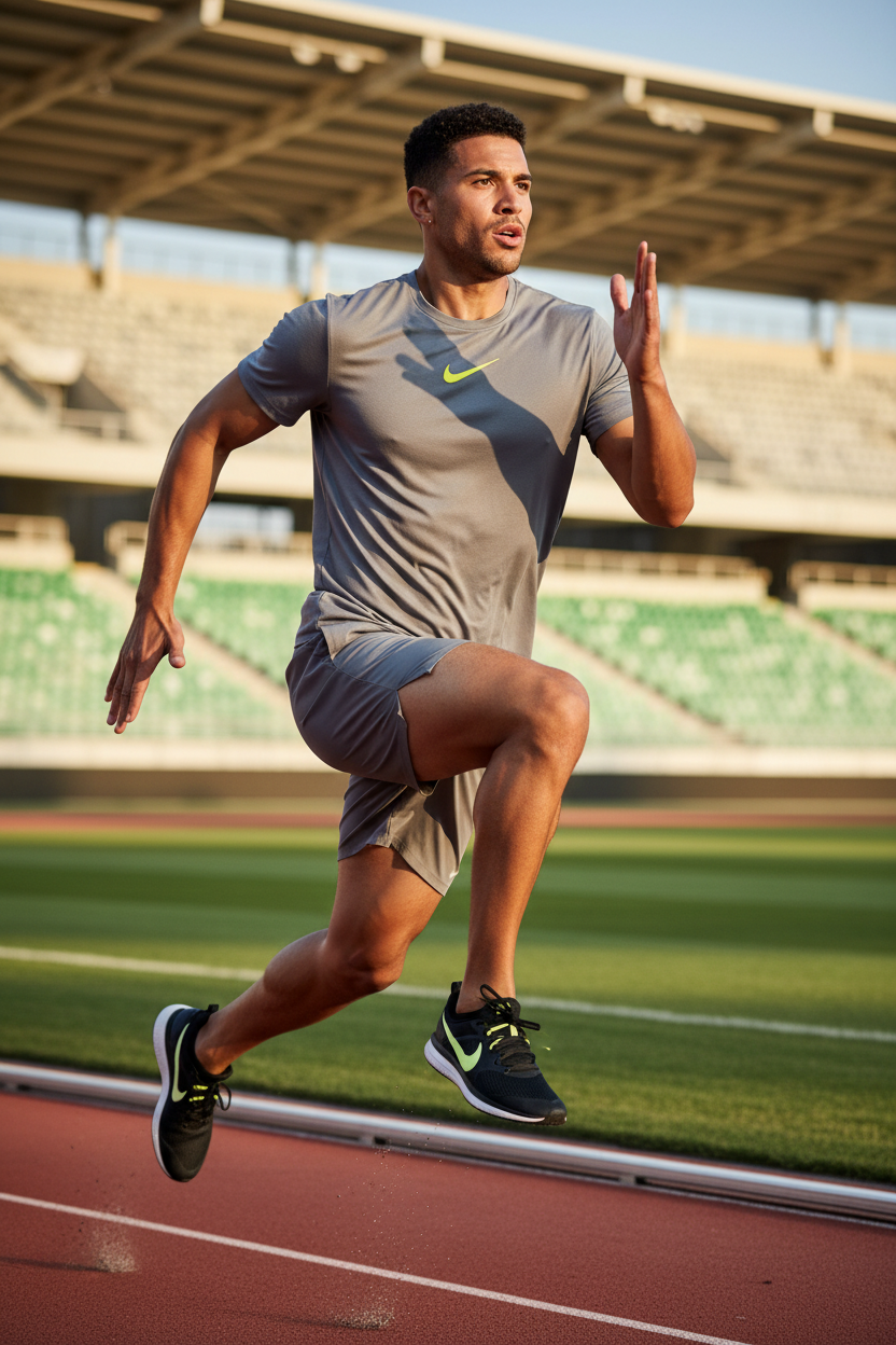 Man Wearing Nike Gray T-Shirt Doing Sport