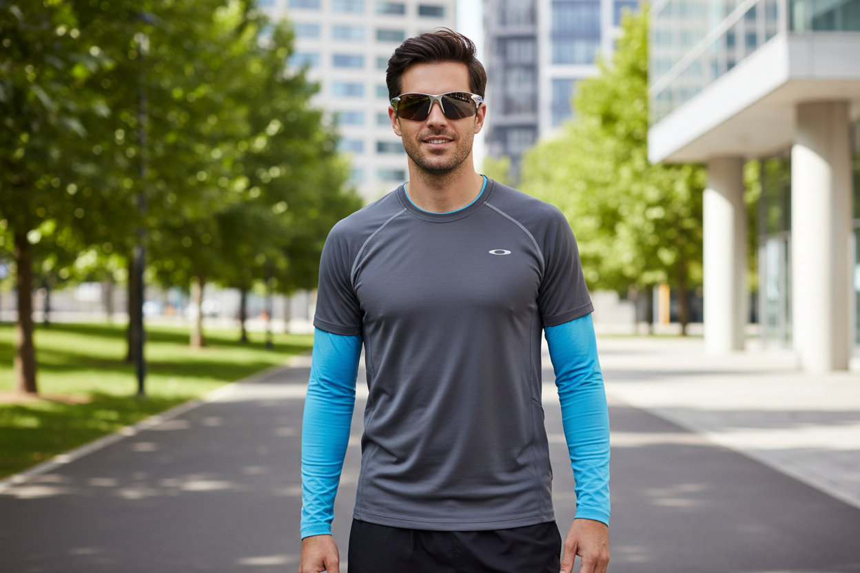 Man wearing Oakley sport sunglasses
