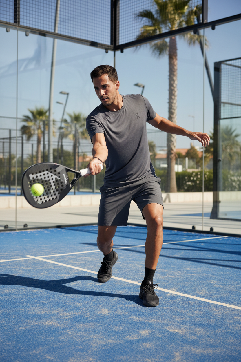 Man Wearing On Running T-Shirt Playing Padel