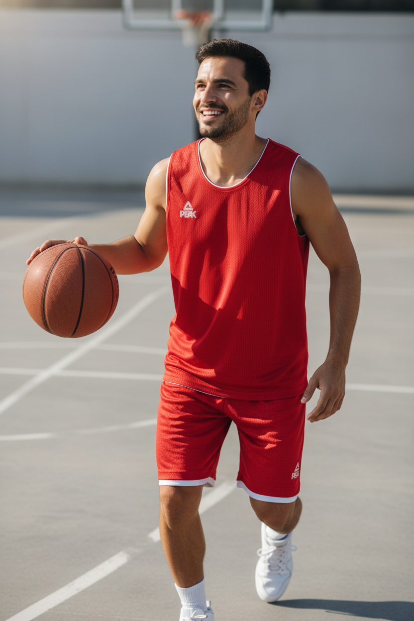 Man wearing red basketball uniform lifestyle
