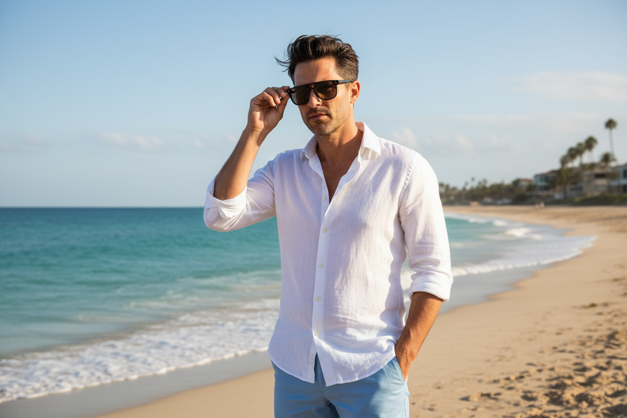 Man wearing sunglasses at the beach