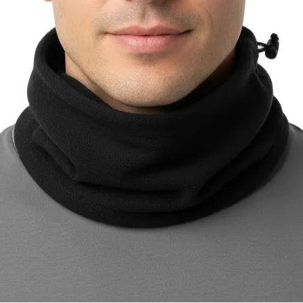 Man wearing the headgear naturally around his neck