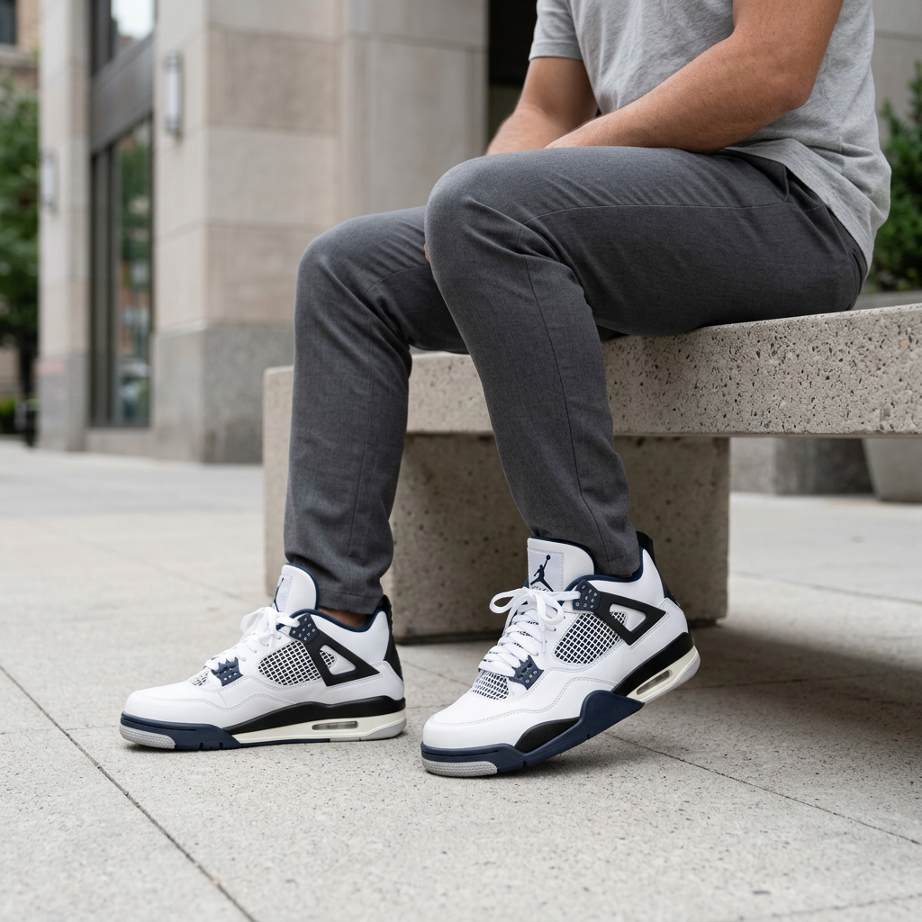 Man wearing the reference sneakers in a lifestyle photo