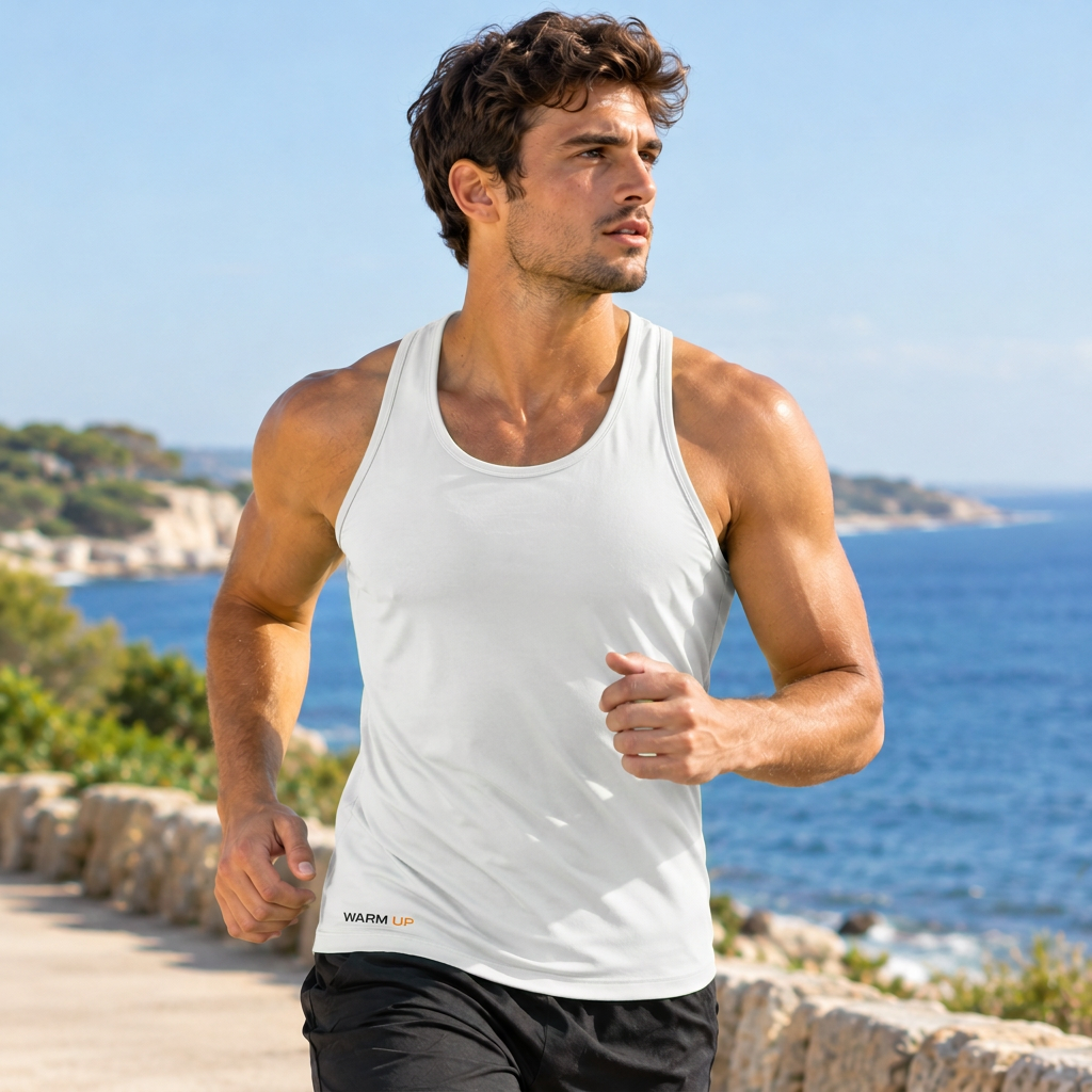 Man wearing the white tank top