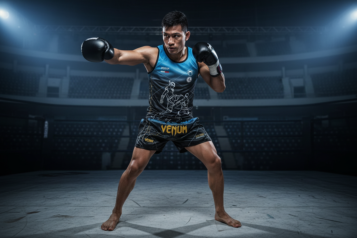 Man wearing Venum boxing set