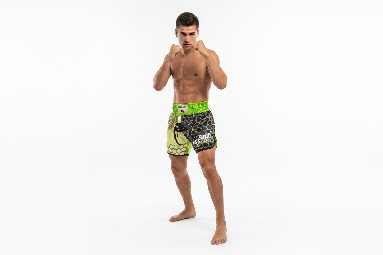 Man wearing Venum Training Camp boxing shorts