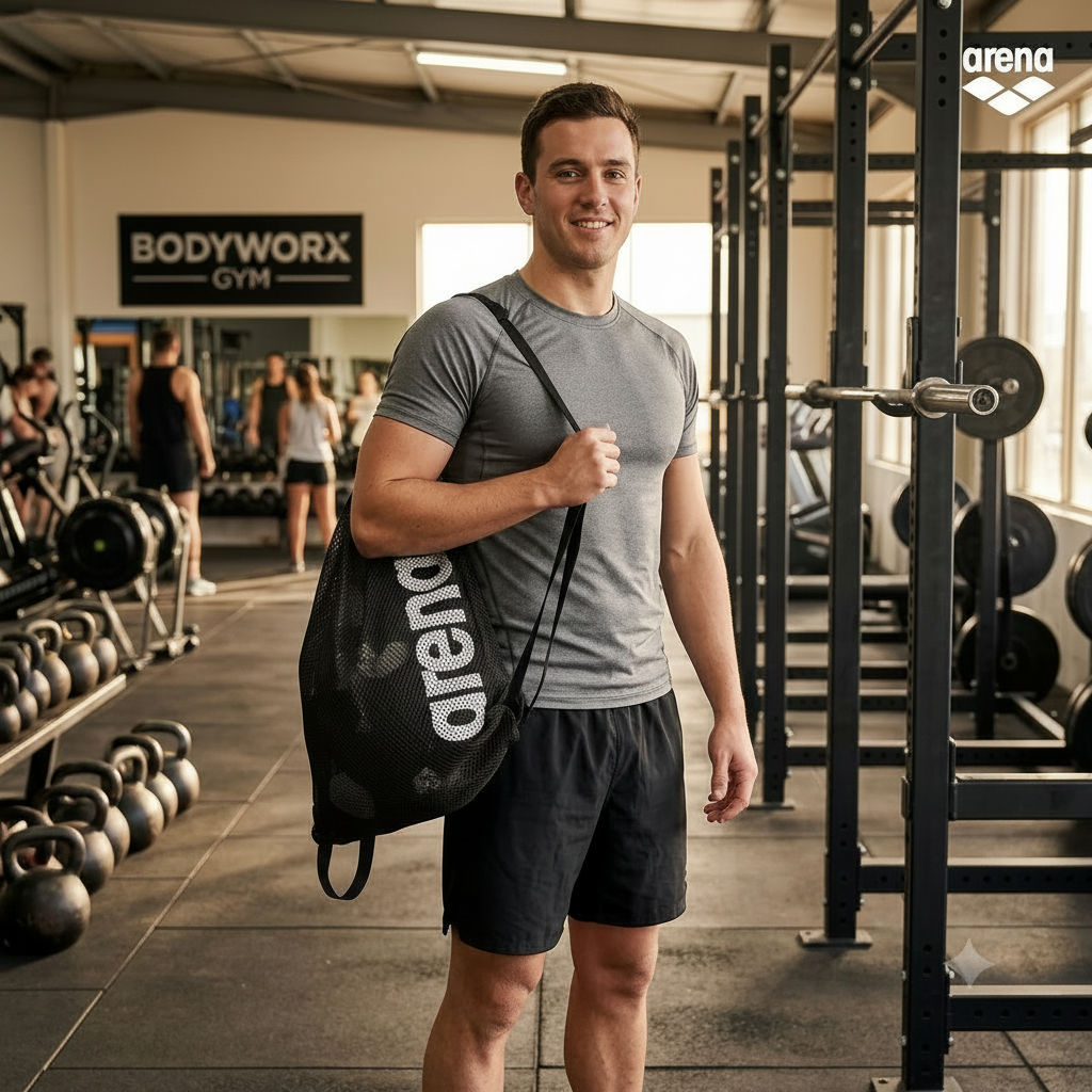 Man with black Arena mesh bag