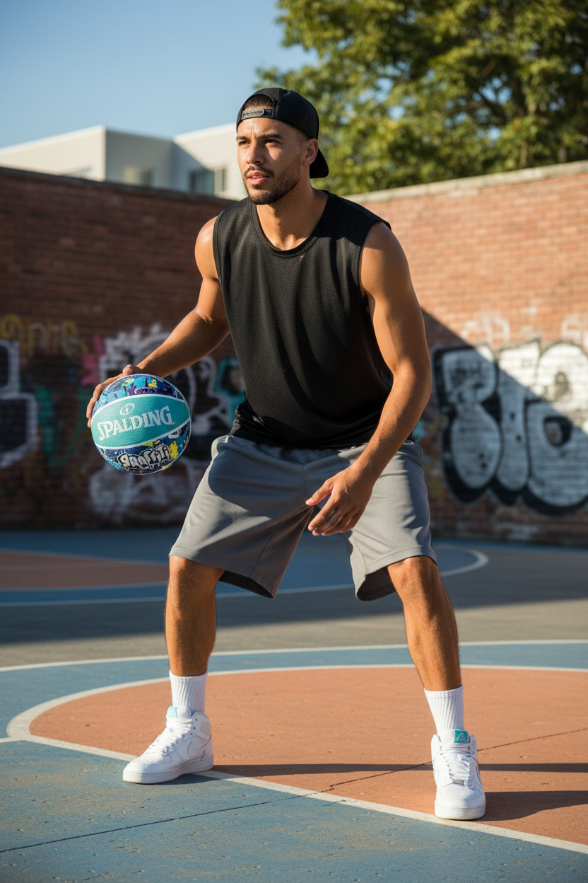 Man with Spalding Graffiti basketball