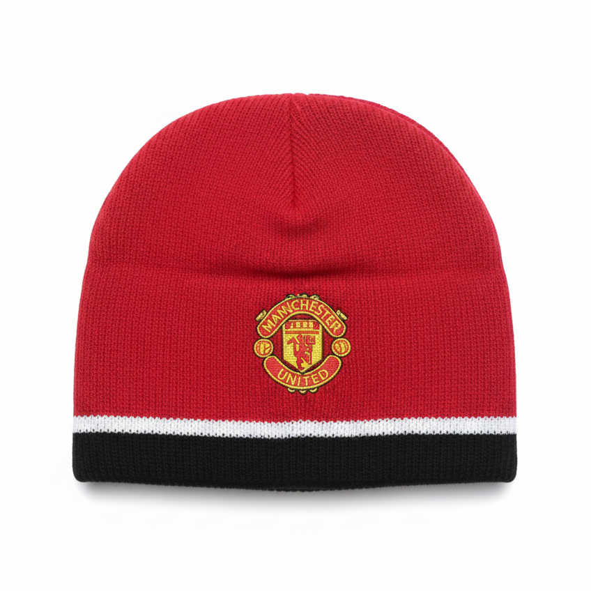 Manchester United beanie with white background