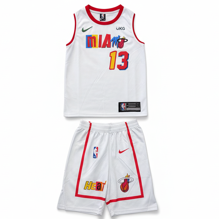 Miami Heat basketball uniform set on white background