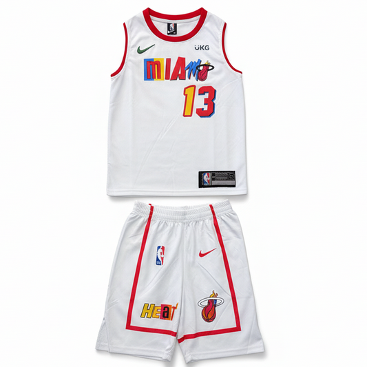 Miami Heat basketball uniform set on white background