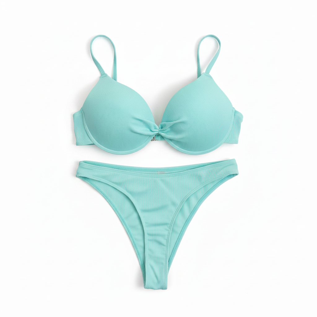 Mint Ribbed Bikini Set White Background