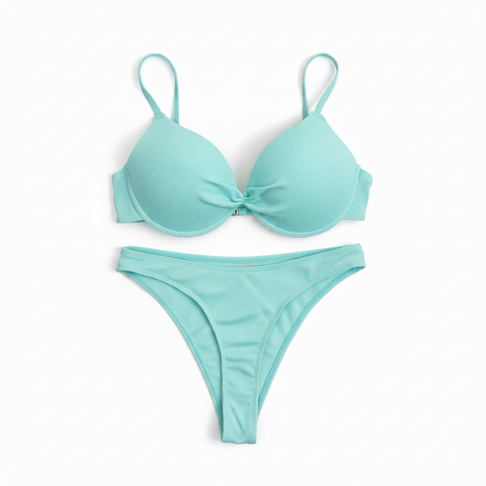 Mint Ribbed Bikini Set White Background