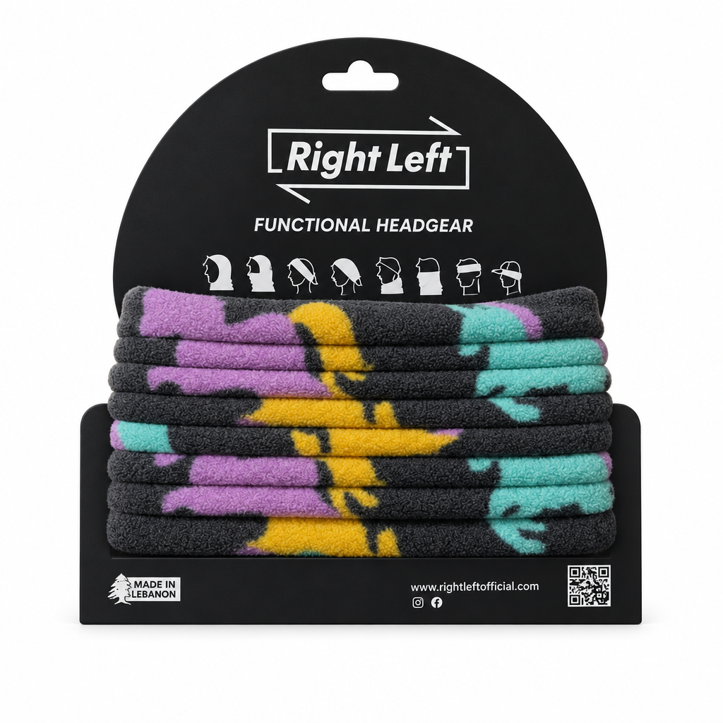 Multicolor headgear with refined black carton layout