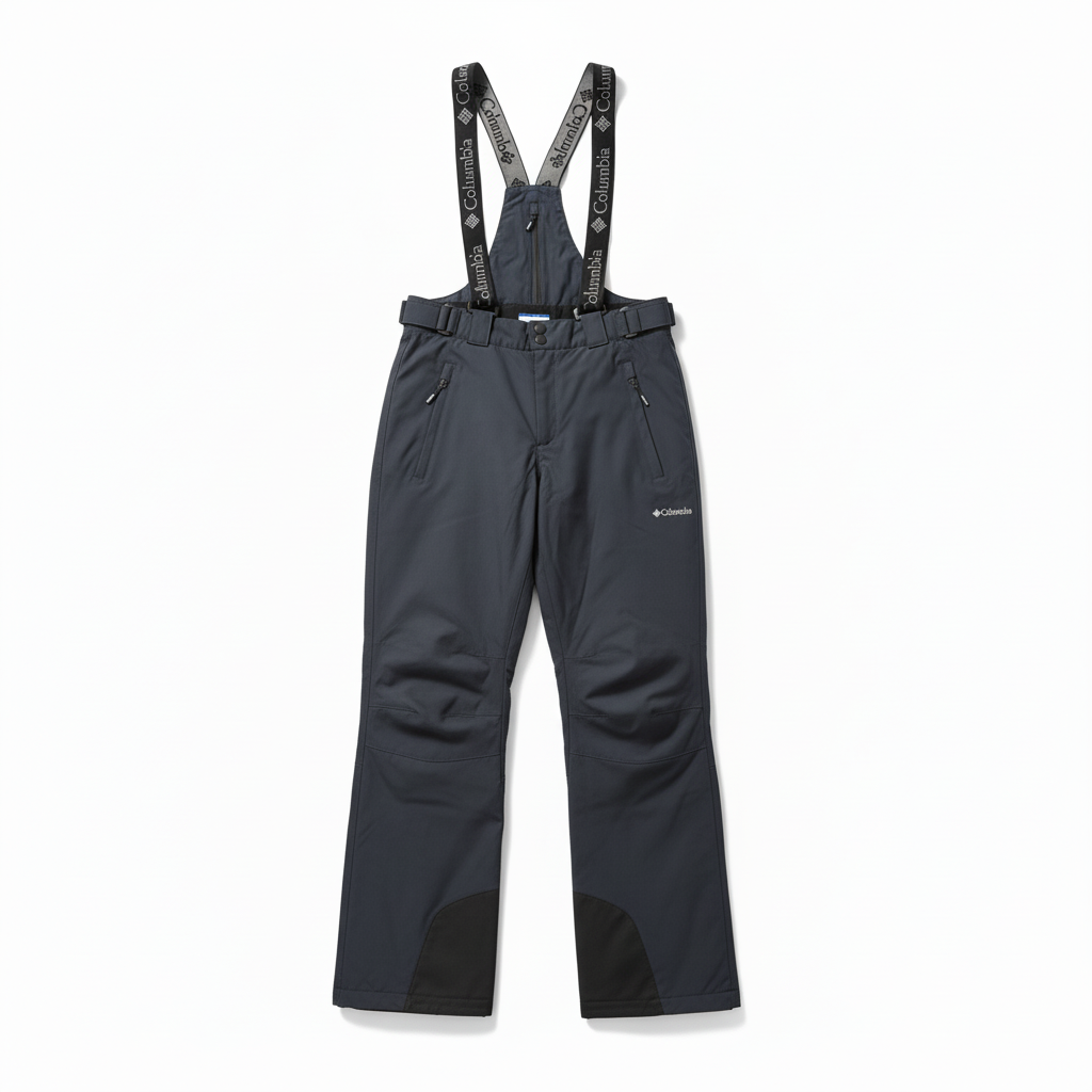 Navy blue Columbia ski pants with white background