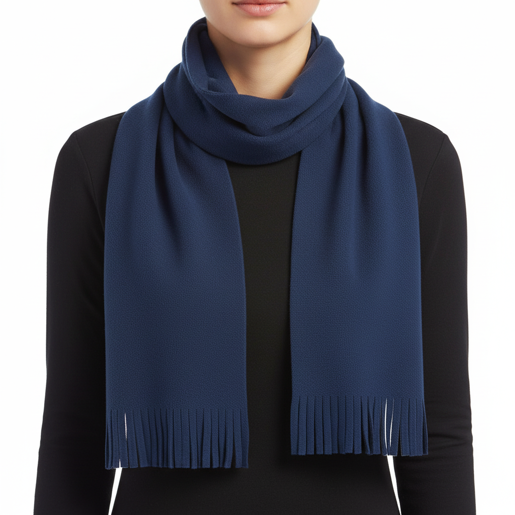 Navy blue fringed scarf lifestyle photo
