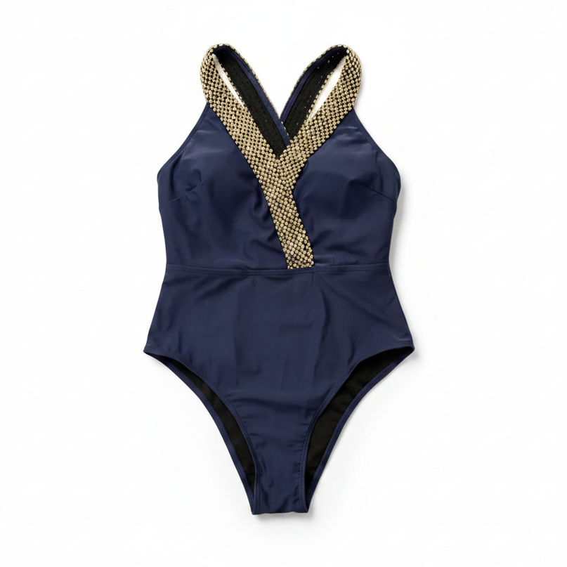 Navy Blue One-Piece Swimsuit - White Background