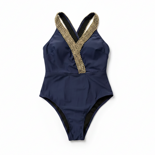 Navy Blue One-Piece Swimsuit - White Background