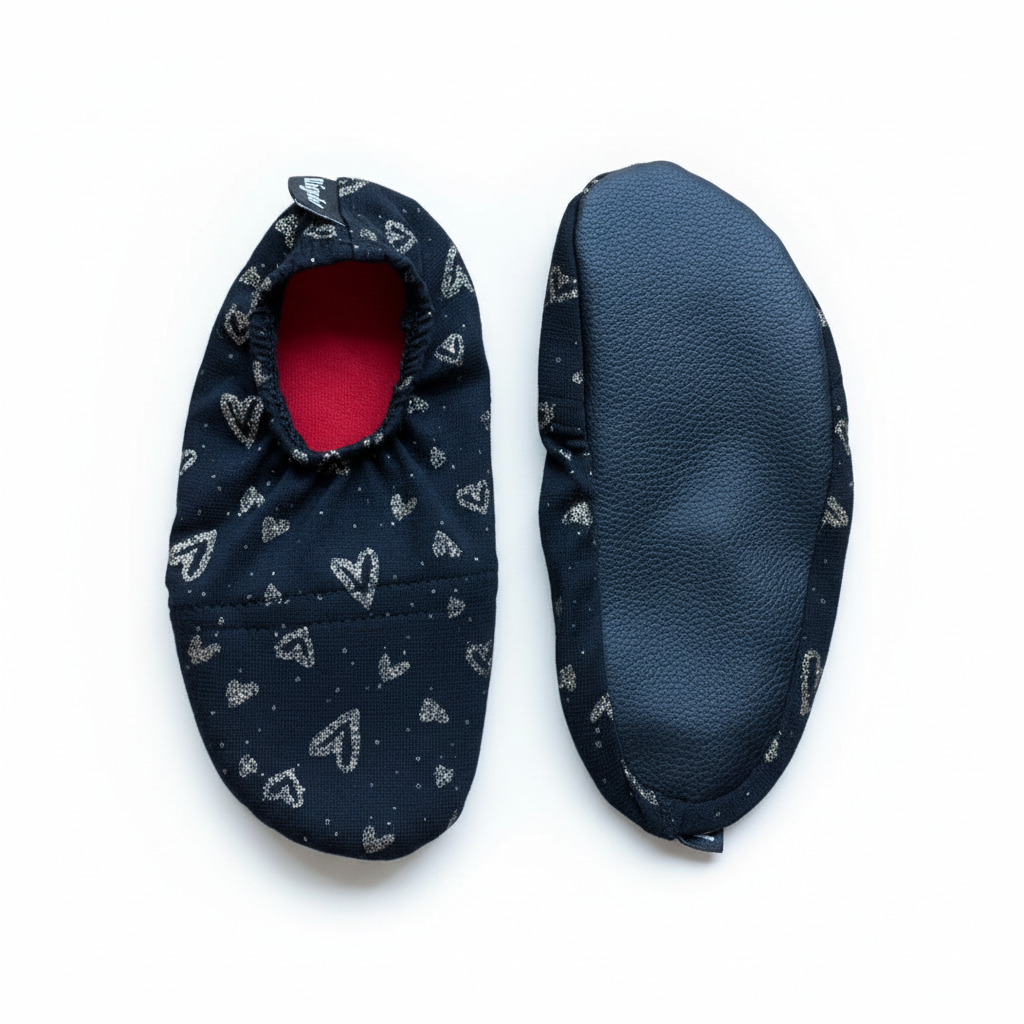Navy heart shoes with sole view on white background