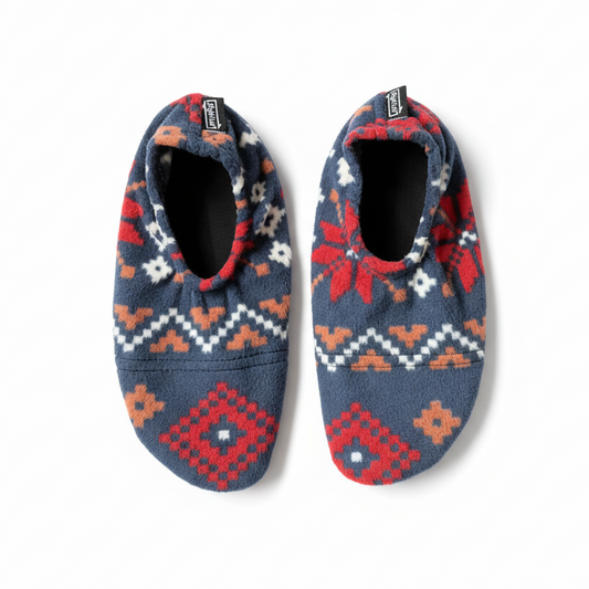 Navy patterned shoes on white background