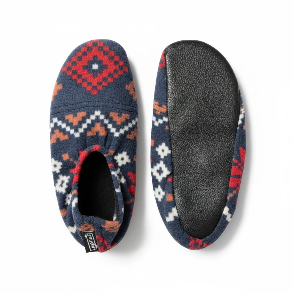 Navy patterned shoes with sole view on white background