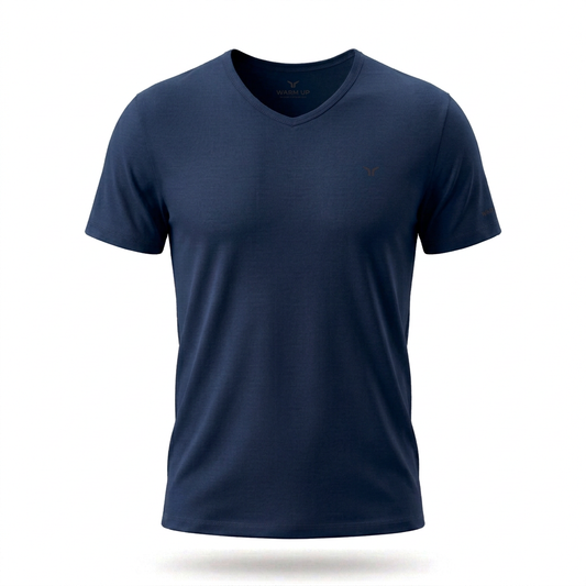 Navy T-shirt on a white background