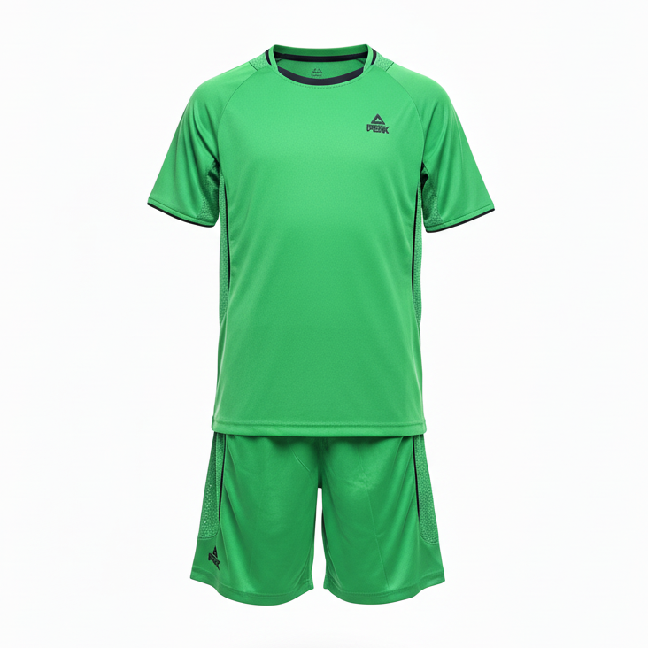 Neon green PEAK uniform ghost mannequin white background