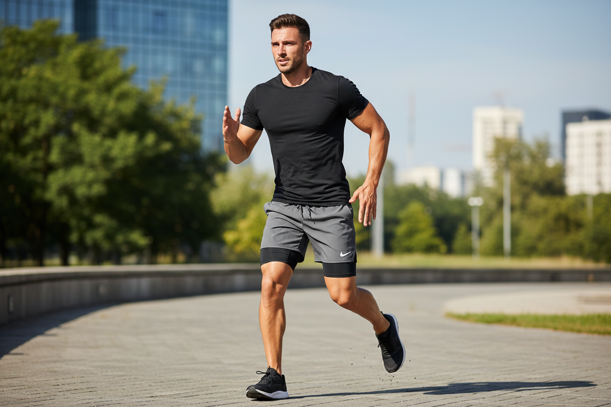 Nike Grey Shorts with Black T-Shirt — Lifestyle