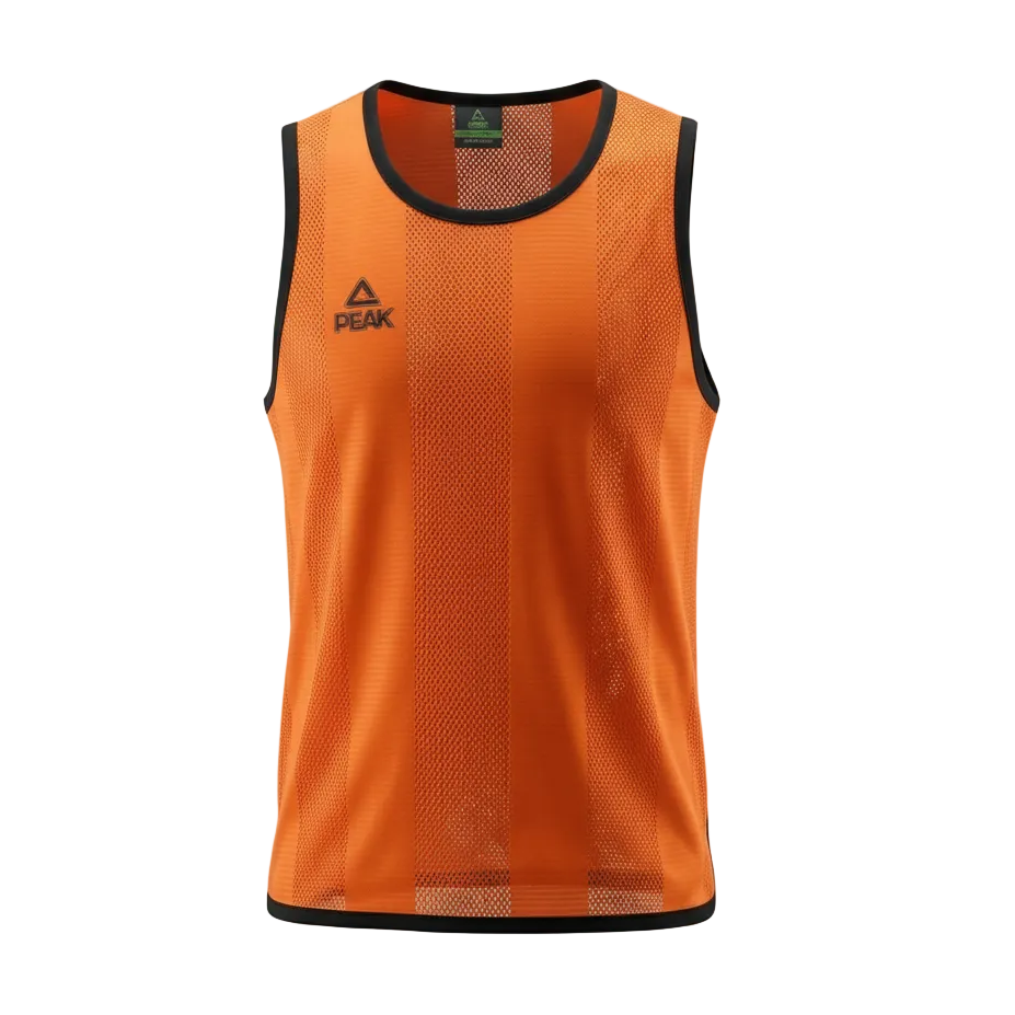 Orange PEAK mesh vest direct front view with ghost mannequin effect on white background