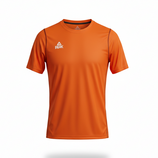 Orange Peak t-shirt with ghost mannequin effect on white background