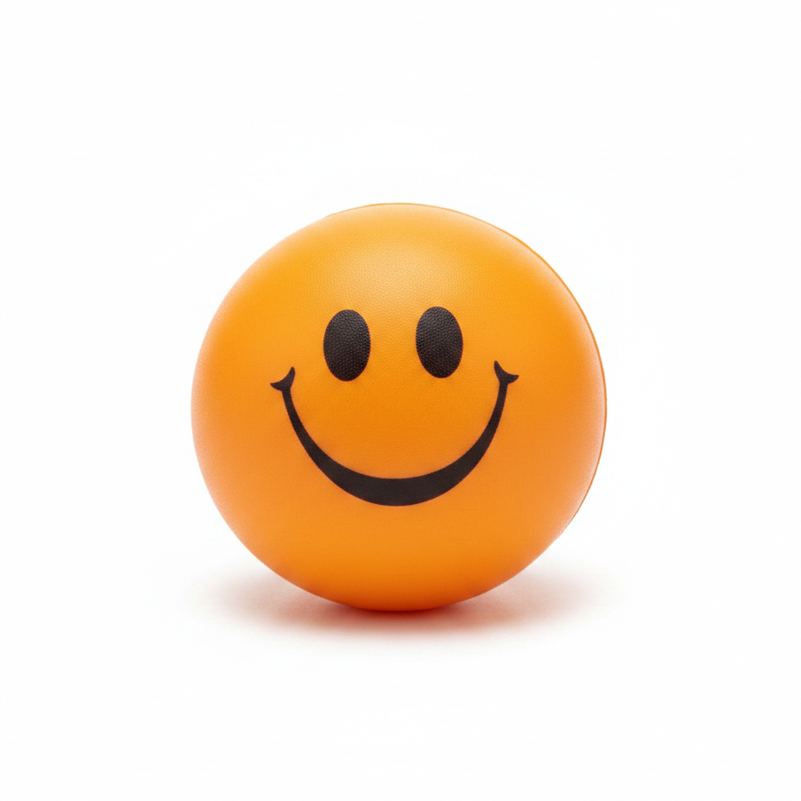 Orange Smiley Face Stress Ball — White Background
