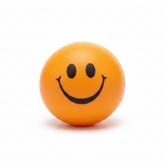 Orange Smiley Face Stress Ball — White Background