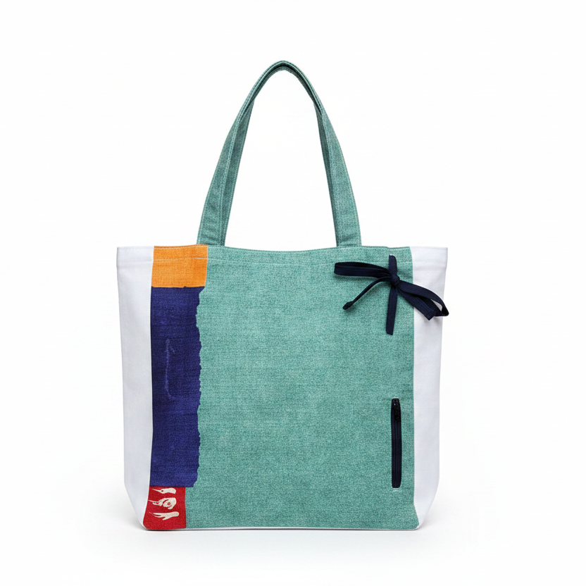 Patchwork Tote Bag Back View White Background