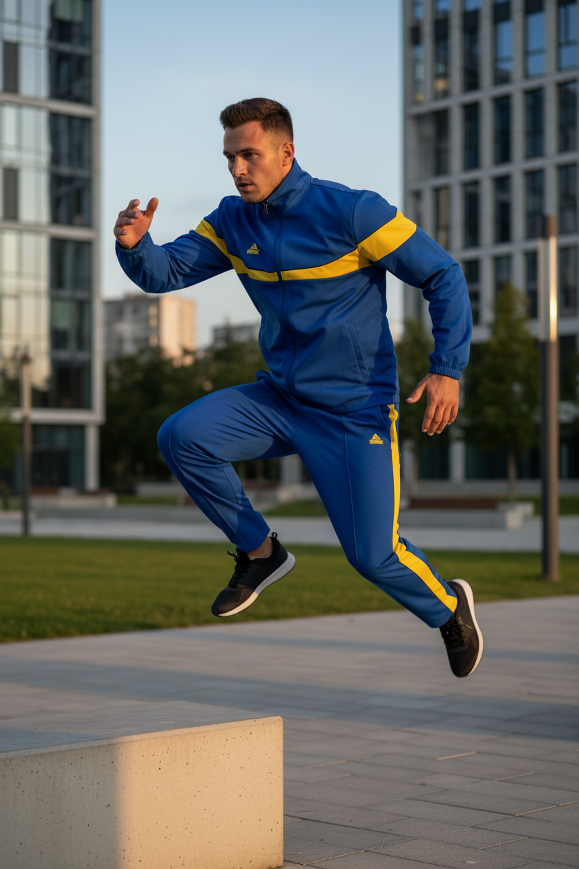 Peak Blue Yellow Tracksuit Lifestyle