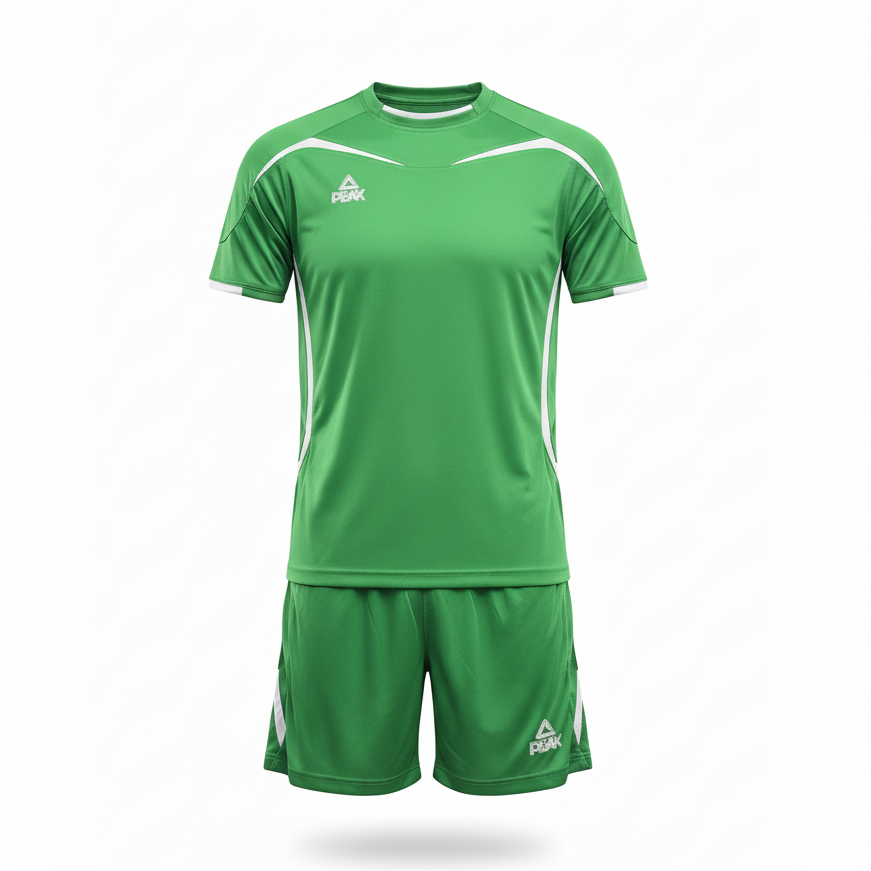 PEAK Bright Green & White Swoosh Uniform – Ghost Mannequin Front View