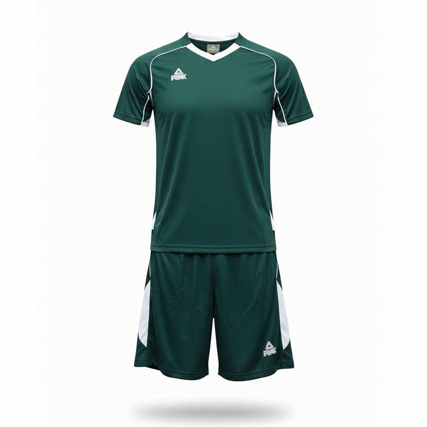 PEAK Dark Green & White Uniform – Ghost Mannequin Front View