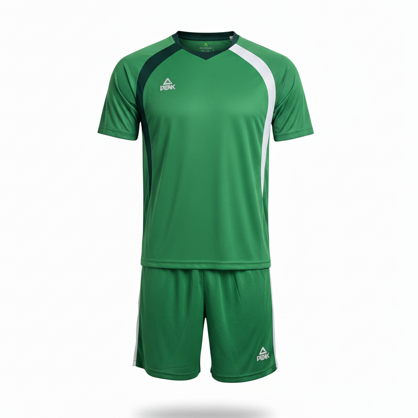 PEAK Green & White Uniform - Ghost Mannequin Front View White Background