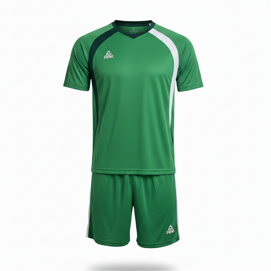 PEAK Green & White Uniform - Ghost Mannequin Front View White Background