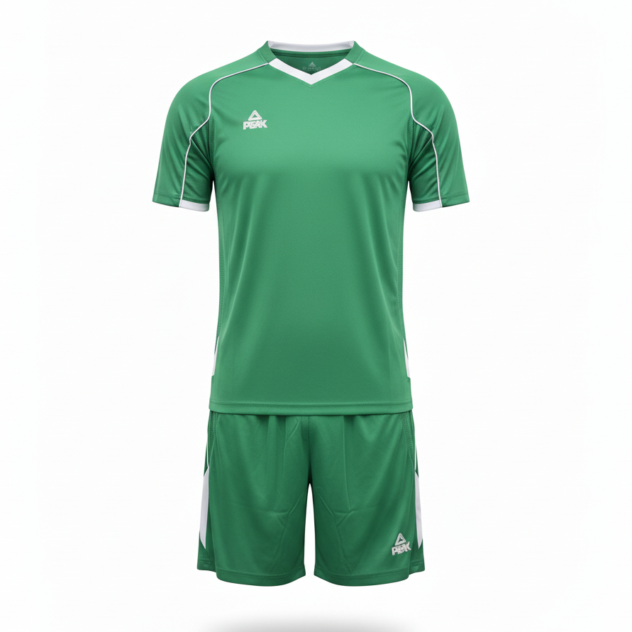 PEAK Green & White V-Neck Uniform – Ghost Mannequin Front View