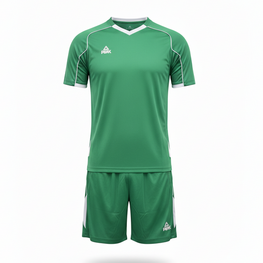 PEAK Green & White V-Neck Uniform – Ghost Mannequin Front View