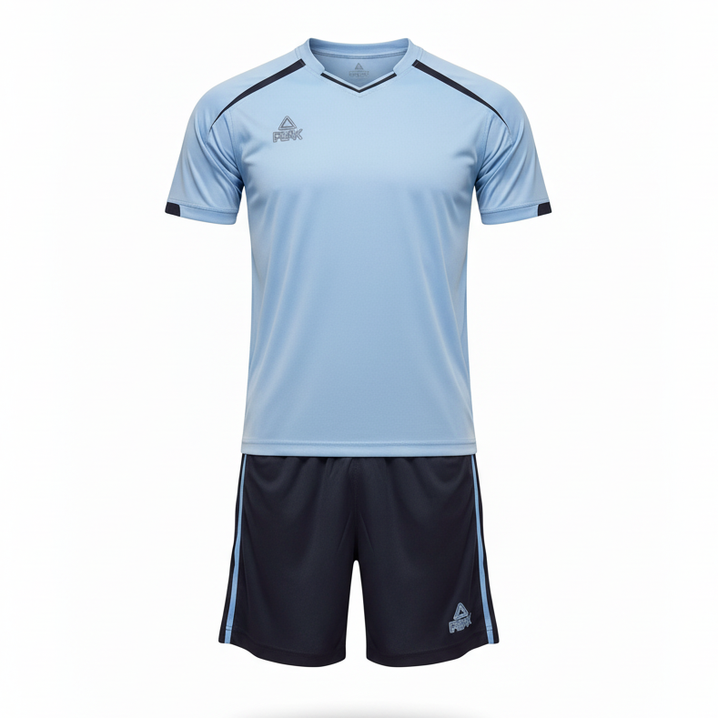PEAK Light Blue & Navy Uniform – Ghost Mannequin Front View
