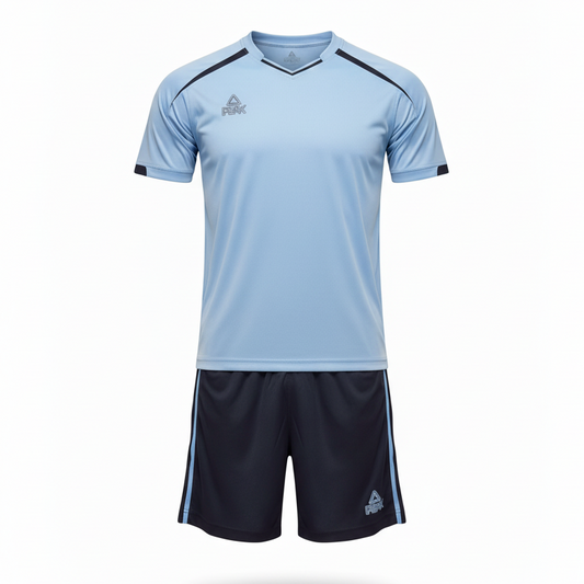 PEAK Light Blue & Navy Uniform – Ghost Mannequin Front View