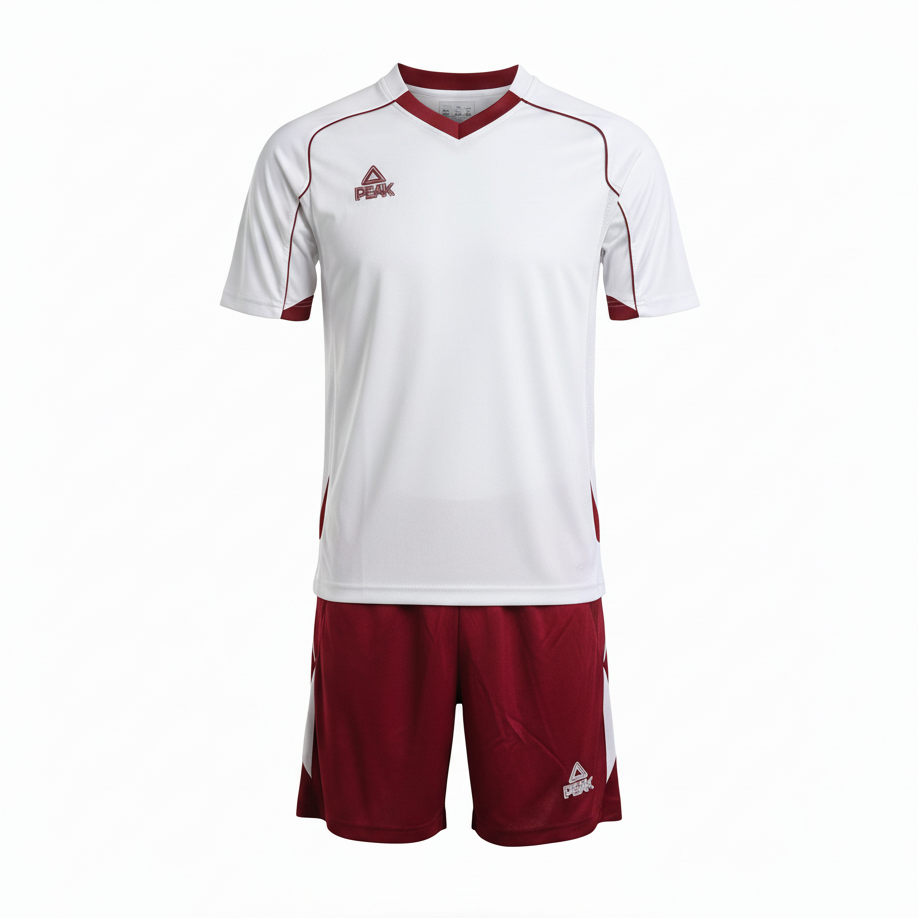 PEAK White & Maroon Uniform - Ghost Mannequin Front View White Background