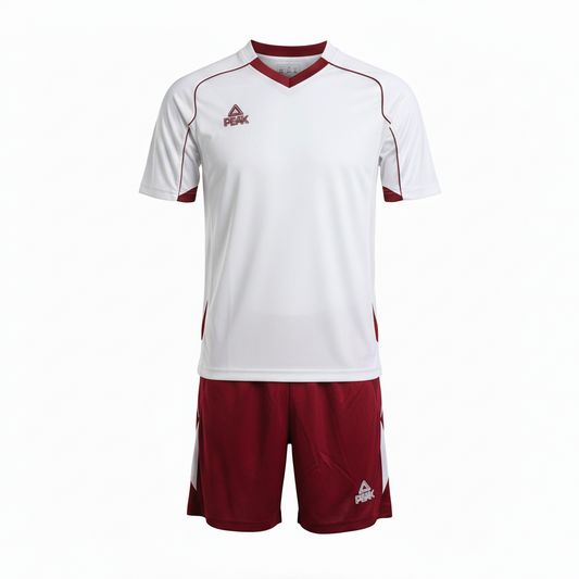 PEAK White & Maroon Uniform - Ghost Mannequin Front View White Background